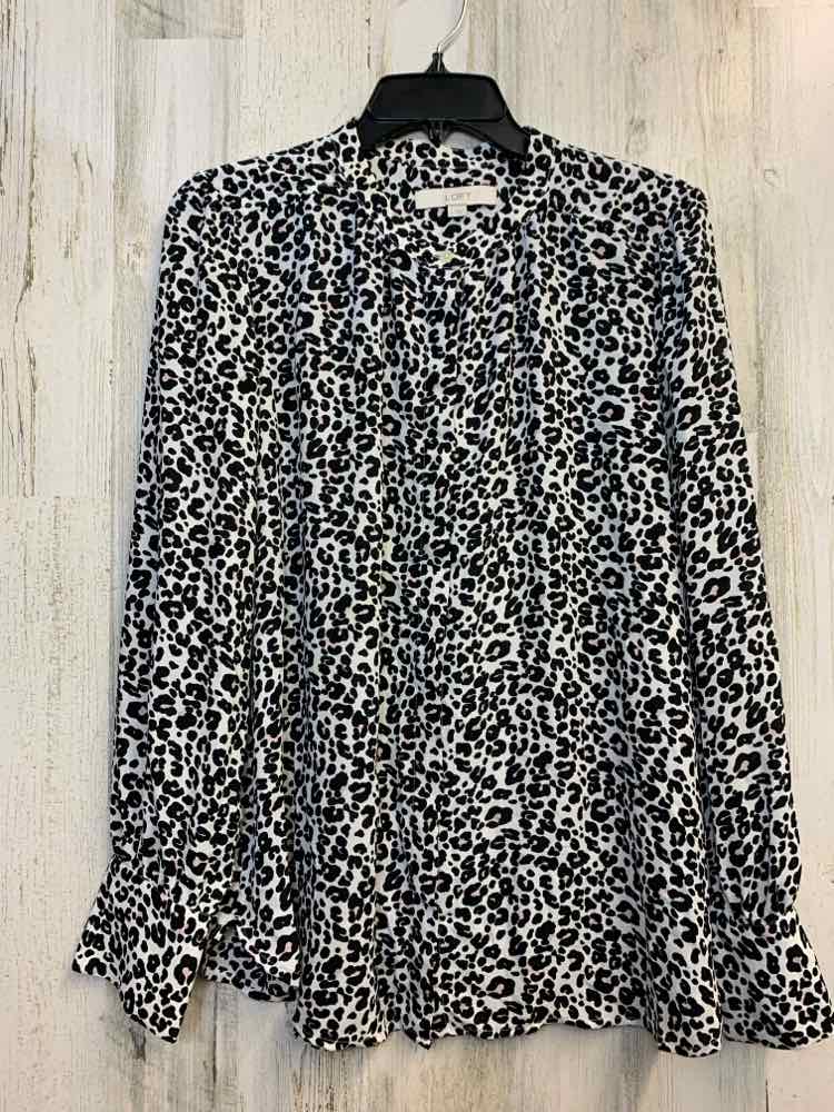 PRE-OWNED LOFT Tops Size L WHITE/BLACK/PINK CHEETAH PRINT LONG SLEEVES TOP/LONG