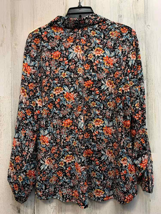 BY DESIGN Tops Size XL BLK/ORG/AQUA Floral LONG SLEEVES Shirt