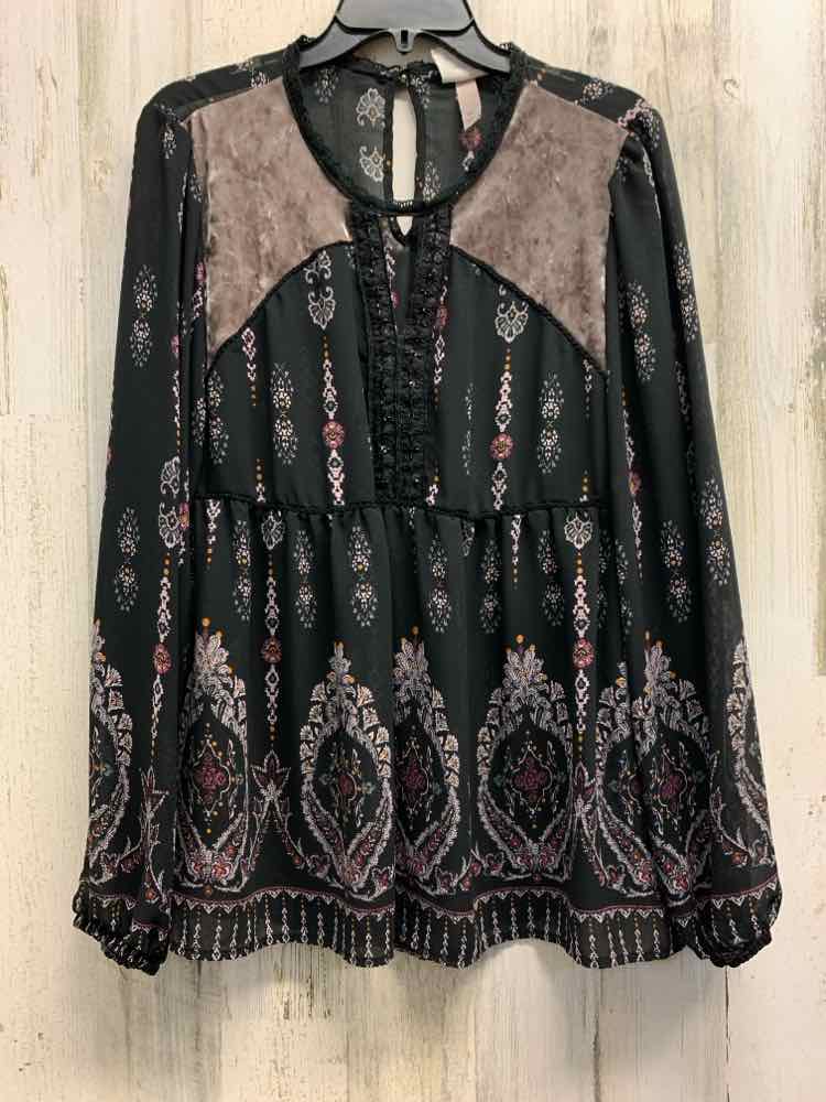 PRE-OWNED KNOX ROSE Tops Size XL BLACK/PINK/ORANGE MEDALION LONG SLEEVES TOP/LON