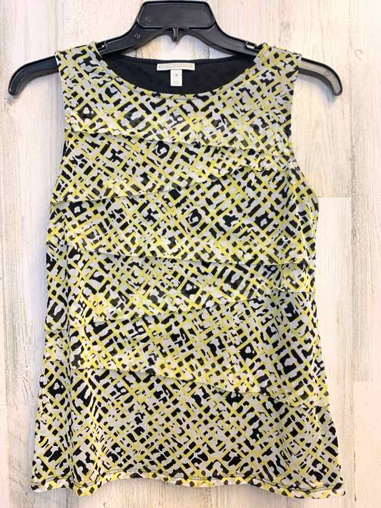 PRE-OWNED DANA BUCHMAN Tops Size S YLW/BLK ABSTRACT SLEEVELESS TOP