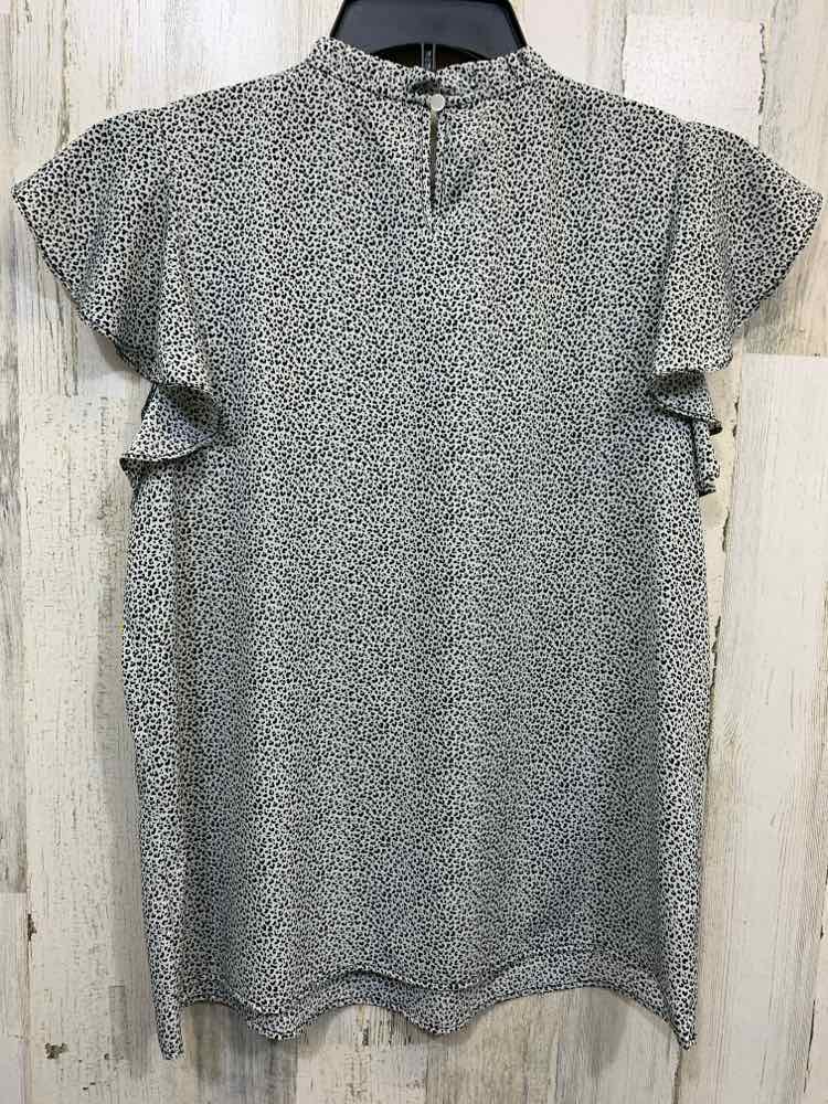 PRE-OWNED PHILOSOPHY Size L WHT/BLACK CHEETAH SLEEVELESS Blouse/BUTTON ON BACK R