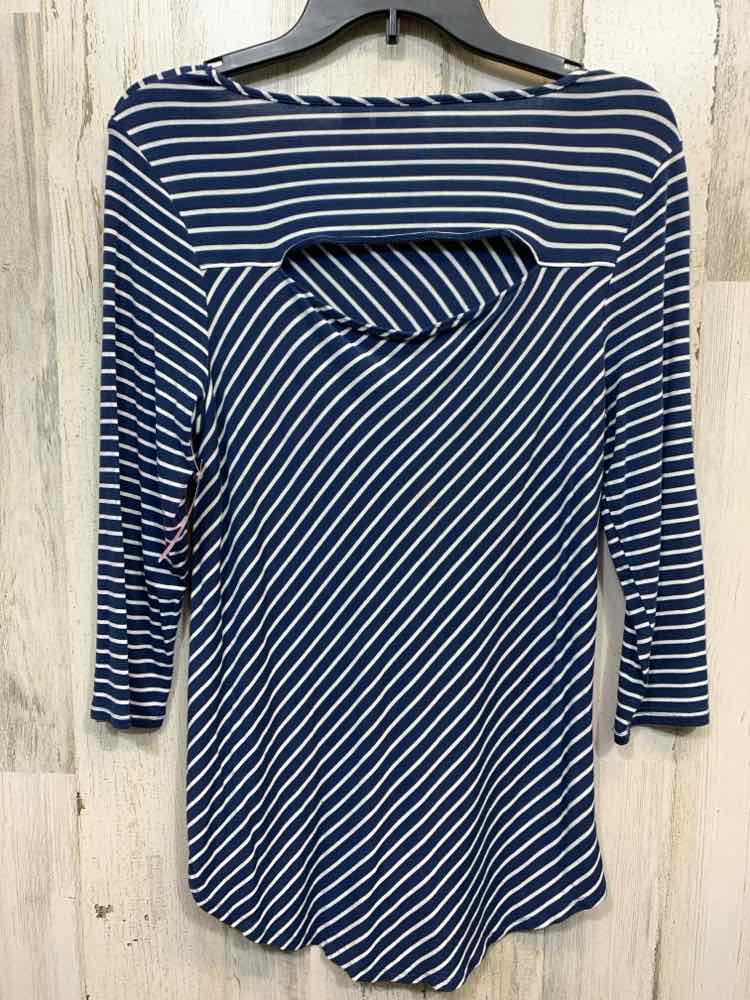PRE-OWNED CHICO'S Tops Size 0 BLUE/WHITE STRIPES 3/4 SLEEVE Blouse/BLUE/WHITE ST