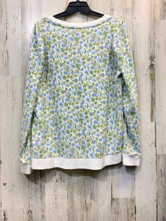 PRE-OWNED CROWN & IVY Tops Size M WHITE/GREEN/BLUE Floral LONG SLEEVES TOP/LONG