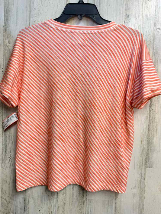 PRE-OWNED LOU & GREY Tops Size S WHT/ORNG Stripe SHORT SLEEVES TOP