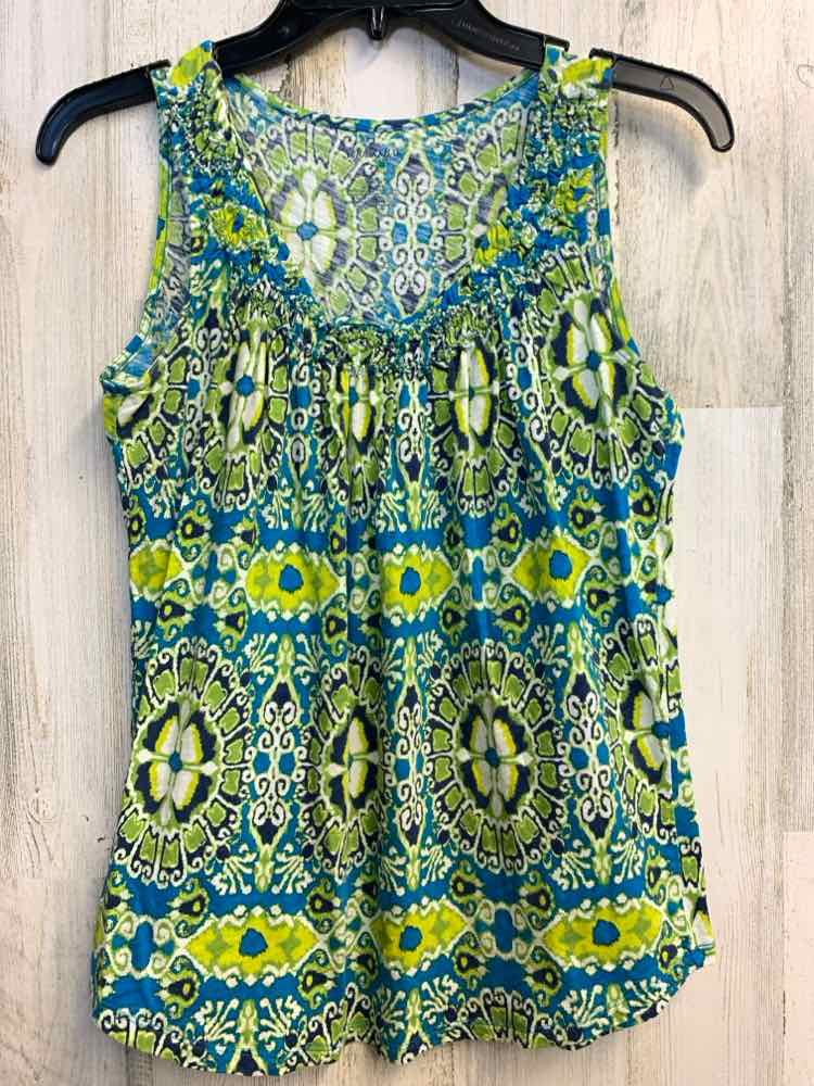 PRE-OWNED ST JOHNS BAY Tops Size S GRN/BLU MULTI-PATTERN SLEEVELESS TOP