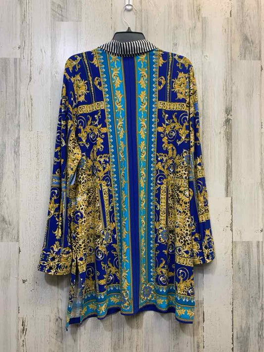 PRE-OWNED SUSAN GRAVER Tops Size XL BLUE/YELLOW/WHT BAROCCO BUTTON UP TOP/BAROCC