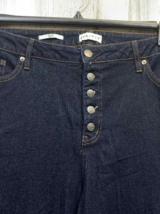 NWT Size 22 AVA VIV PLUS SIZES Navy Denim/HIGH-RISE CROPPED JEANS