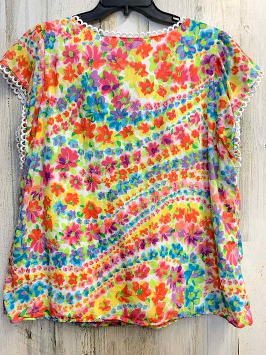 PRE-OWNED TALBOTS PLUS SIZES Size 1X WHT/MULTI Floral SHORT SLEEVES TOP