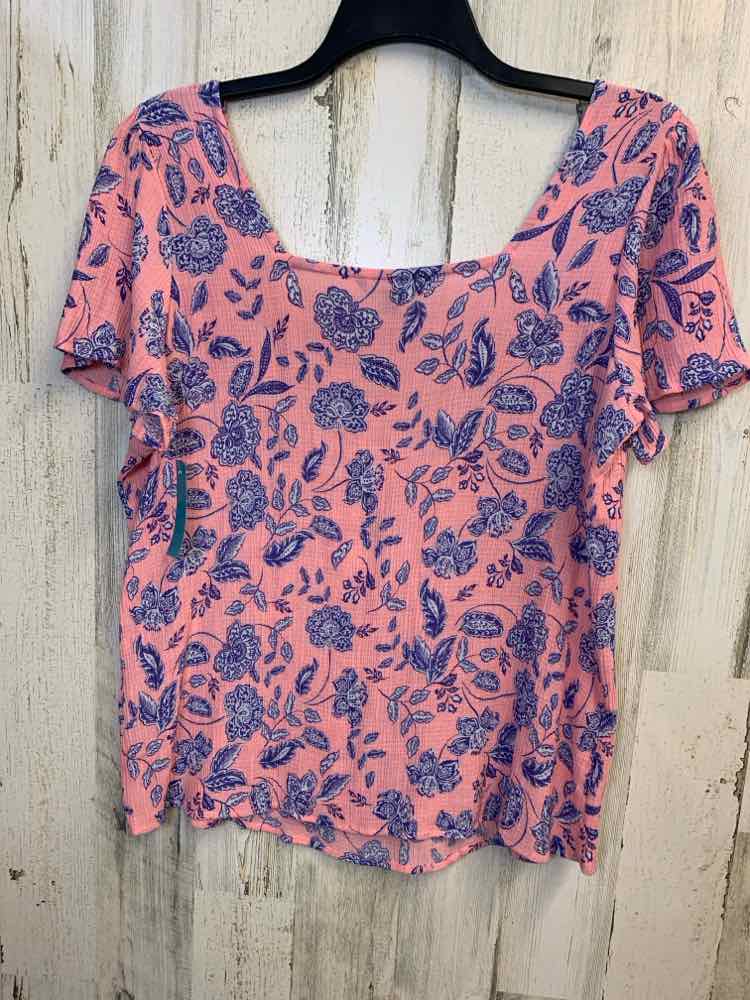 PRE-OWNED ZAC&RACHEL PLUS SIZES Size 1X PINK/BLUE Floral SHORT SLEEVES TOP