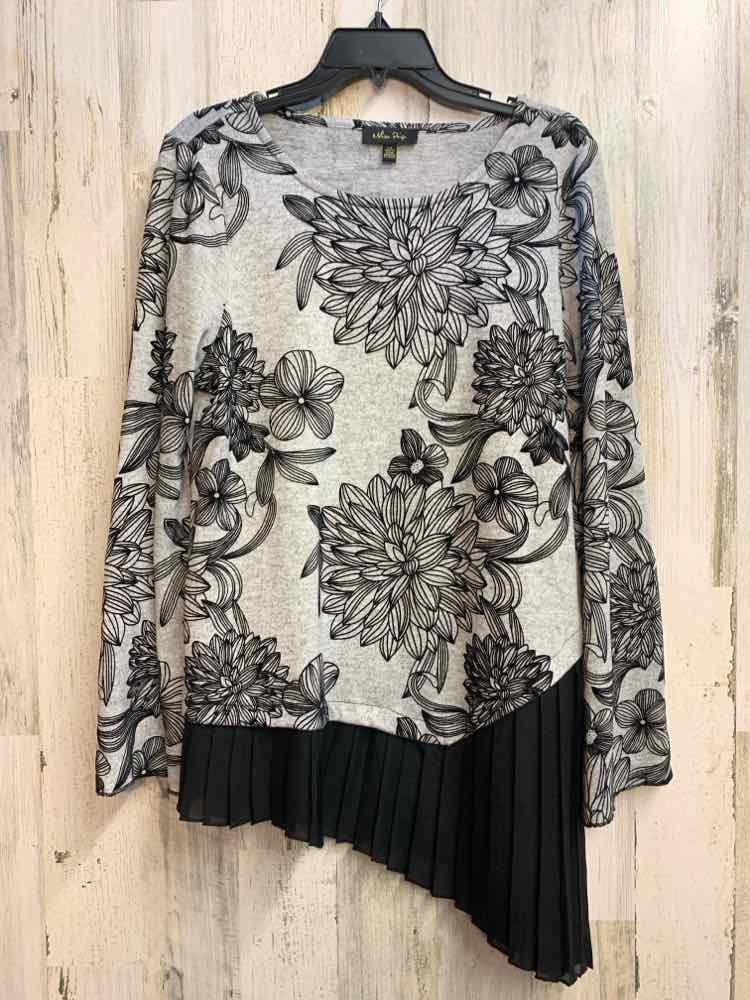 PRE-OWNED MELISSA PAIGE Tops Size L GRAY/BLK Floral LONG SLEEVES TOP