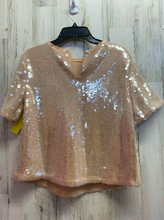 PRE-OWNED LOFT Tops Size L Tan Sequined SEQUINED SHORT SLEEVES Blouse/TAUPE TANK