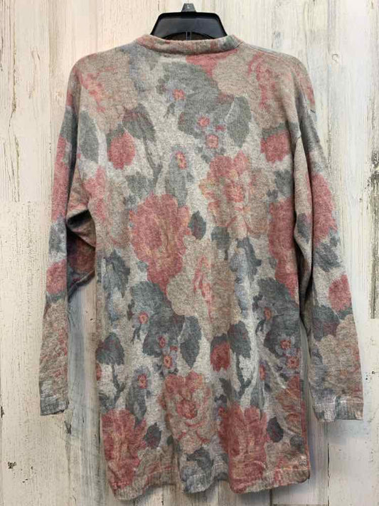 SILVANA G. Tops Size S GRAY/PINK/GRN LAMBS WOOL Floral SWEATER Sweater