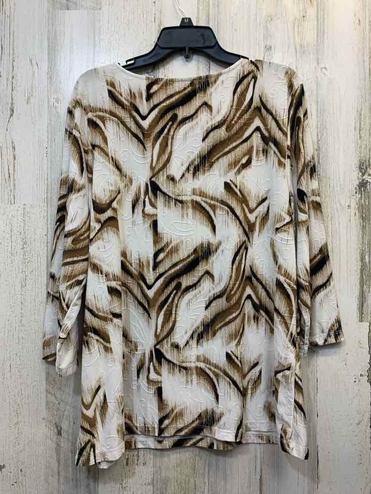PRE-OWNED JM COLLECTION PLUS SIZES Size 2X TAN/WHT/BLK STROKES 3/4 LENGTH TOP/TA