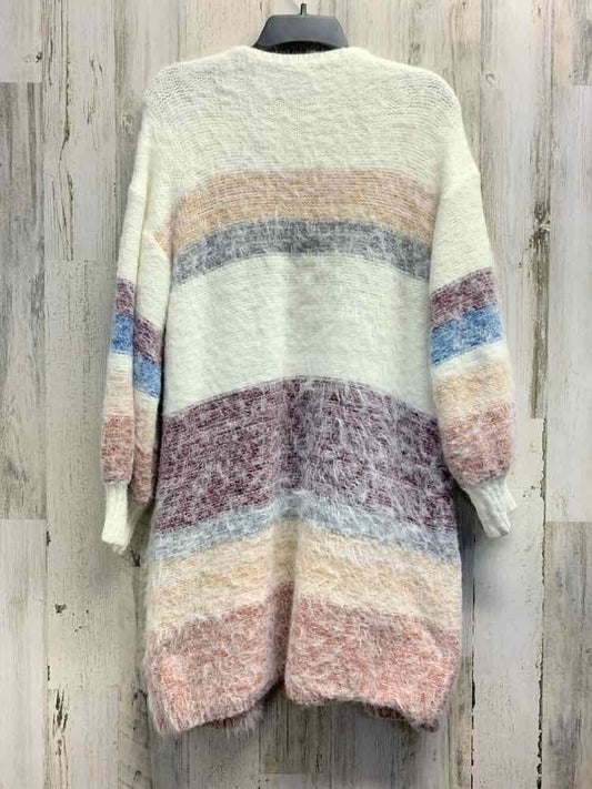 PRE-OWNED OLIVER Tops Size L WHITE/BEIGE/BLUE/WINE STRIPES CARDIGAN Cardigan/OPE