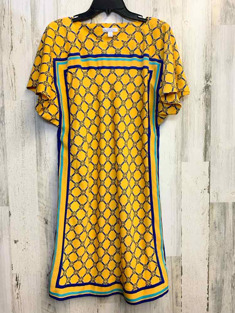 PRE-OWNED NEW YORK Dresses and Skirts Size M YEL/BLU SQUARE SHORT SLEEVES Dress