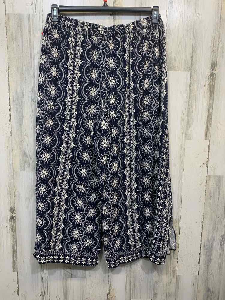 PRE-OWNED Size XL CE CE BOTTOMS WHITE/BLU Floral WIDE LEG Pants/WRAP LEGS W/ SLI