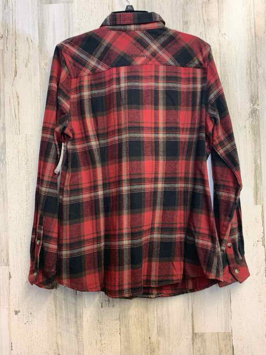 PRE-OWNED EMILY DANIELS Tops Size L RED/GRAY/BLACK Plaid LONG TOP/LONG SLEEVE PL