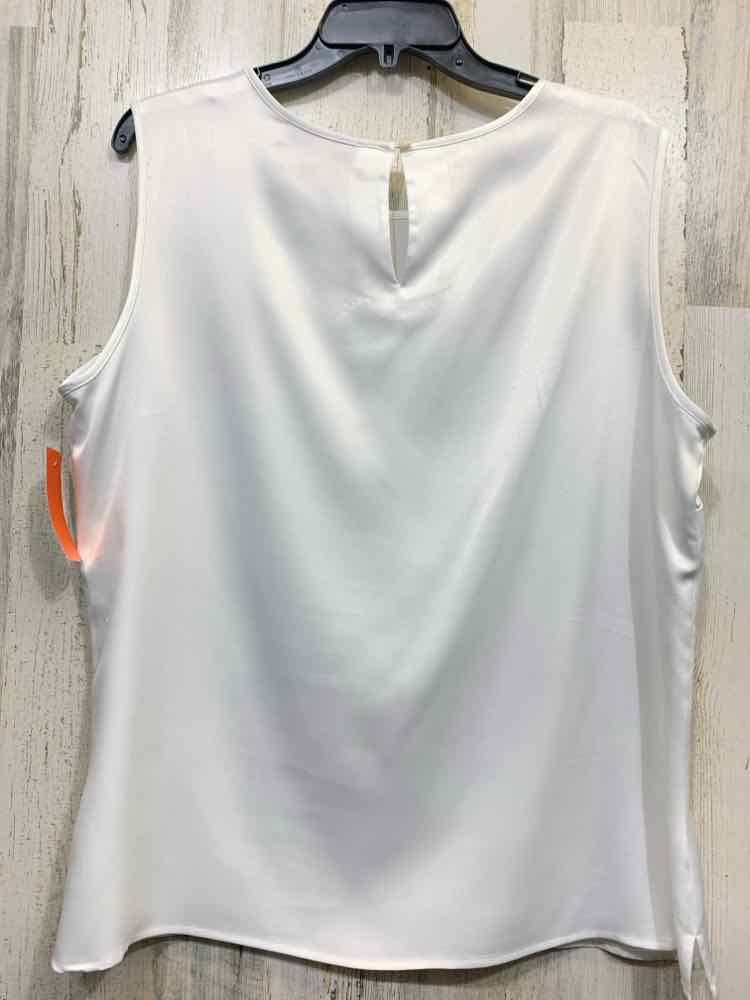 PRE-OWNED KASPER Size XL Tops White Satin SLEEVELESS SCOOP NECKLINE BLOUSE