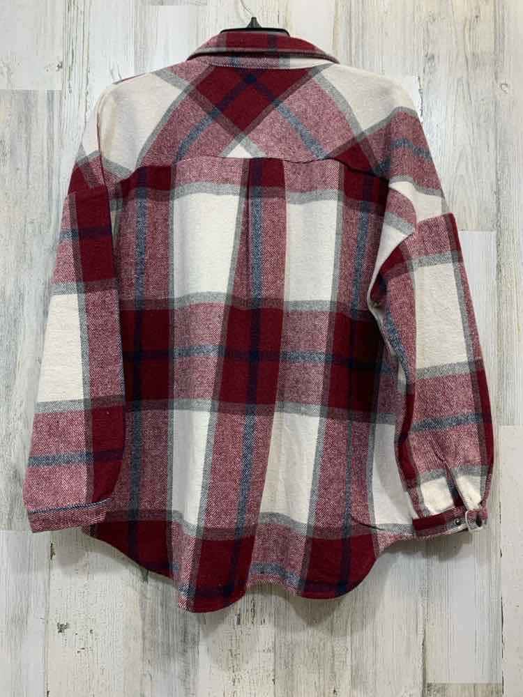 PRE-OWNED M Tops Size M WHT/BURG Plaid LONG SLEEVES Shirt