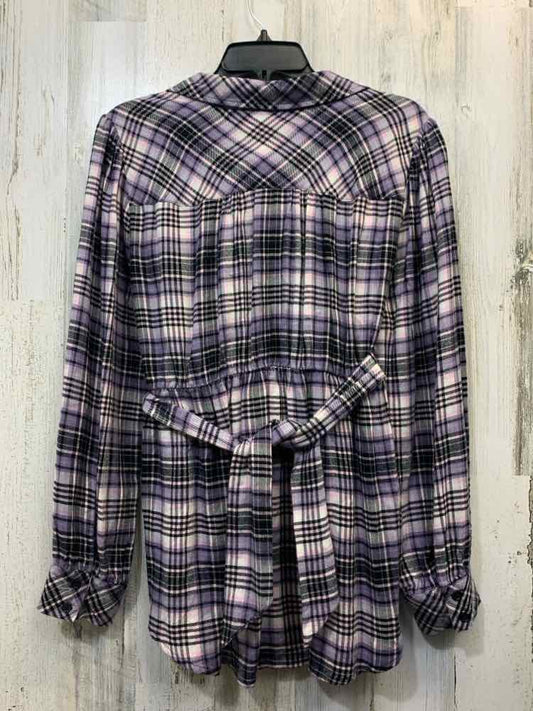 TORRID Tops Size 0 PUR/BLK/WHT Plaid PEPLUM Shirt