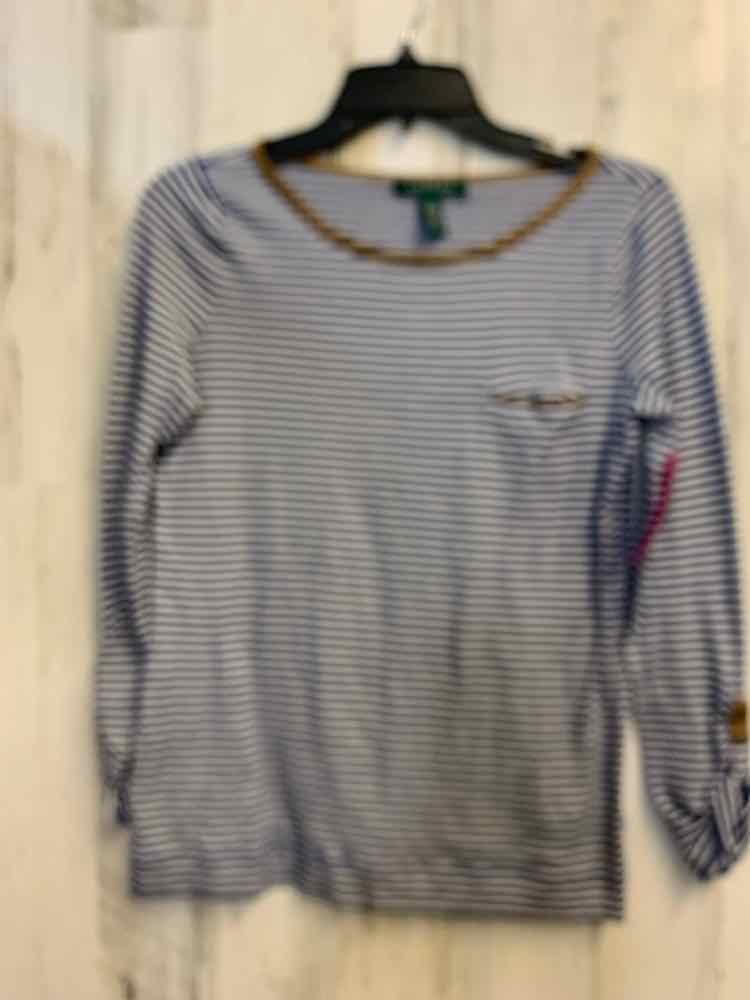 PRE-OWNED Ralph Lauren Tops Size S BLUE/WHITE/TAN Stripe LONG SLEEVES TOP/BLUE/W