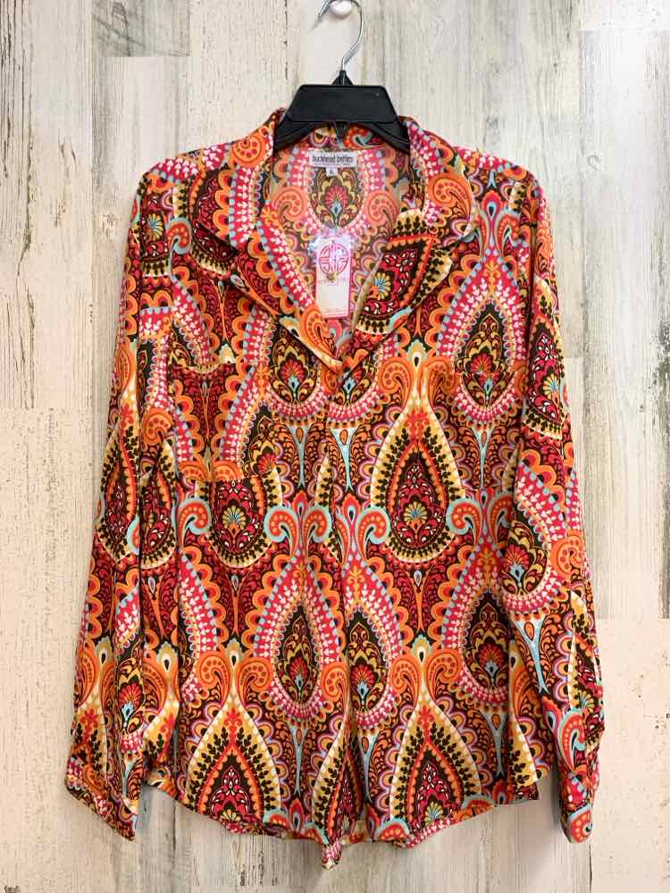 NWT BUCKHEAD BETTIES Tops Size XL HT PINK/CORAL/BRN Paisley LONG SLEEVES Shirt