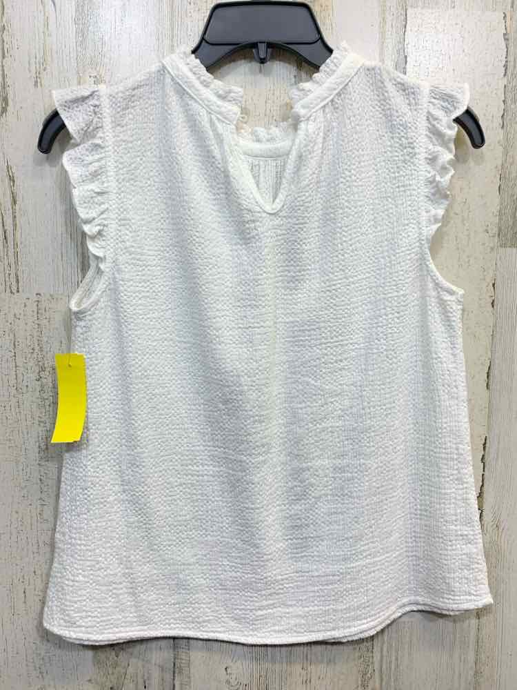 PRE-OWNED THML Tops Size XS WHT CRINKLE/FLUTTER SHOULDER RUFFLE/MOCK NECK Blouse