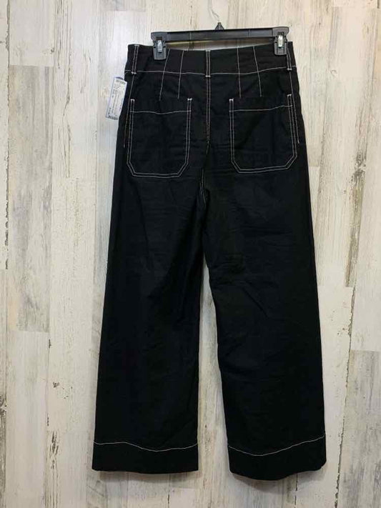 PRE-OWNED Size 10 MAEVE BOTTOMS Black WIDE LEG Pants/WHITE STITCHING/SQUARE FRON