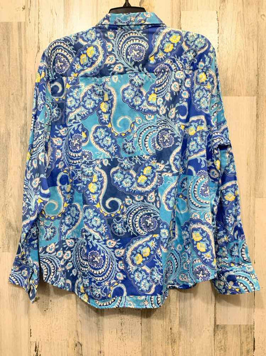 PRE-OWNED RUBY RD Tops Size 18W BLUE/YELLOW/WHT LONG SLEEVE TOP