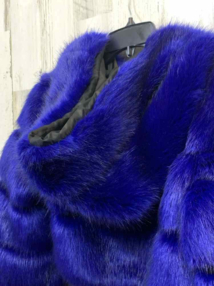 PRE-OWNED LUXUMBRILLIAN JACKETS / COATS Size M Royal Blue Solid FAUX FUR Jacket/