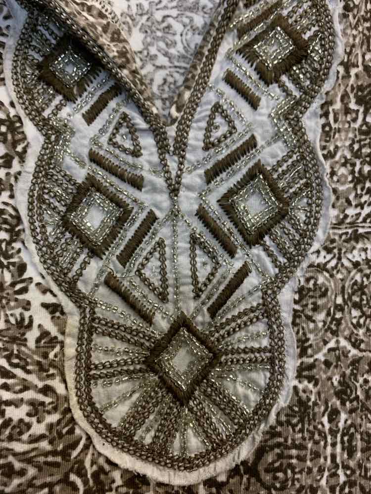 COLDWATER CREEK Tops Size XL TAUPE/WHT/BGE FILIGREE 3/4 LENGTH TOP