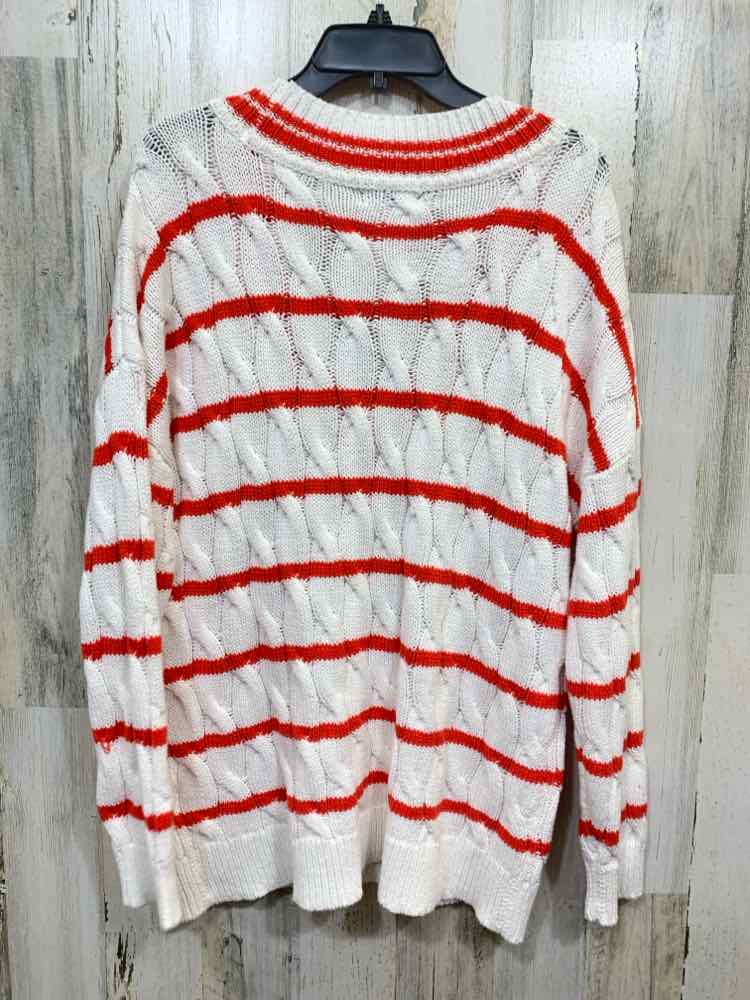 NWT ON 34TH Size L Tops RED/WHT RIB KNIT LONG SLEEVES V NECK SWEATER