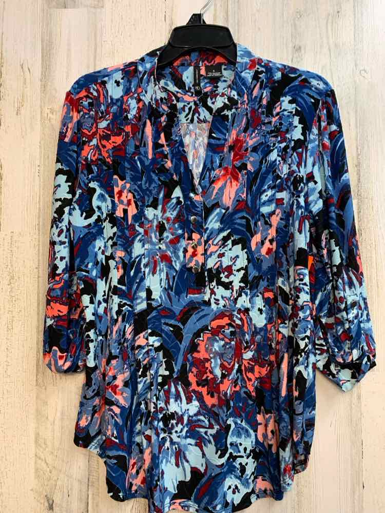 NEW DIRECTIONS Tops Size S BLU/BLK/PINK/RED ABSTRACT 3/4 LENGTH TOP