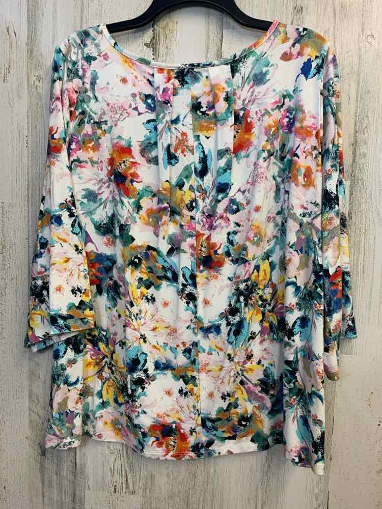 PRE-OWNED CUPIO Tops Size XL WHT/MULTI Floral 3/4 SLEEVE TOP