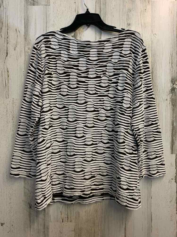 RUBY RD Tops Size XL BRN/WHT Stripe 3/4 LENGTH TOP