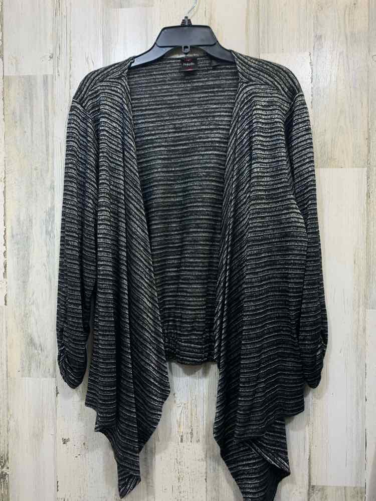 RAFAELLA PLUS SIZES Size 2X BLK/SILVER STRIPES CARDIGAN Cardigan