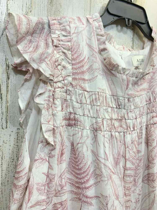 NWT AURA Dresses and Skirts Size XL WHITE/PINK FERNS TIERED Dress/TIER DRESS W/