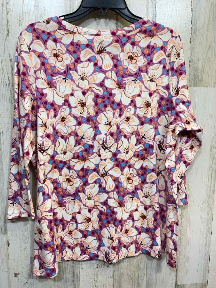 NWT STYLE & CO Tops Size 0X WHT/PRPL/BLUE Floral 3/4 SLEEVE Blouse