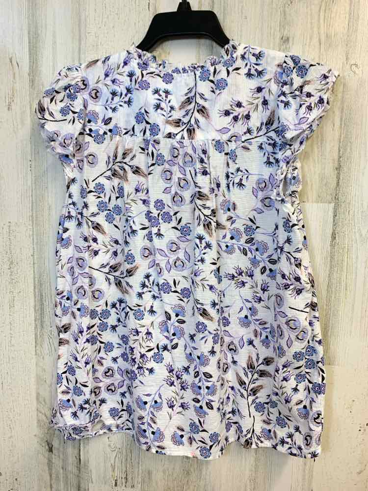 LOFT Tops Size L LAV/WHT/LT BLUE Floral CAP SLEEVE TOP