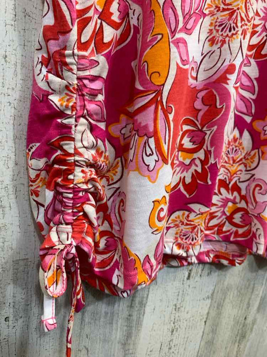 PRE-OWNED JUNIPER + LIME Size XL WHT/RED/ORG Floral SHORT SLEEVES/V NECK Blouse