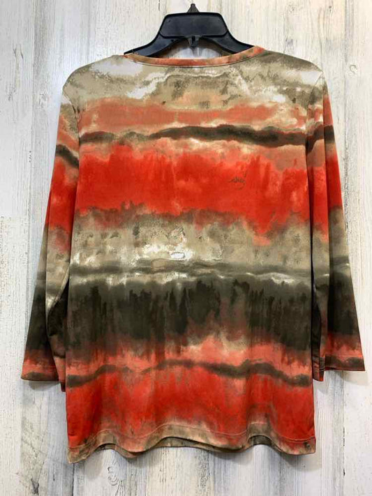 PRE-OWNED CHICOS Tops Size 1 RED/BRN OMBRE 3/4 LENGTH TOP/RED/BROWN OMBRE 3/4 LE