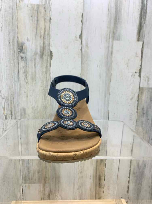 PRE-OWNED SKETCHERS SHOES Shoe Size 10 BLUE/TAN JEWELS WEDGE Sandals