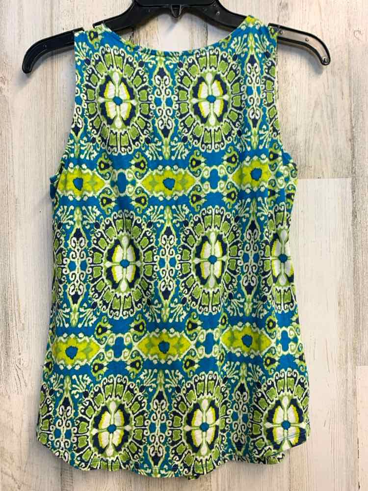 PRE-OWNED ST JOHNS BAY Tops Size S GRN/BLU MULTI-PATTERN SLEEVELESS TOP