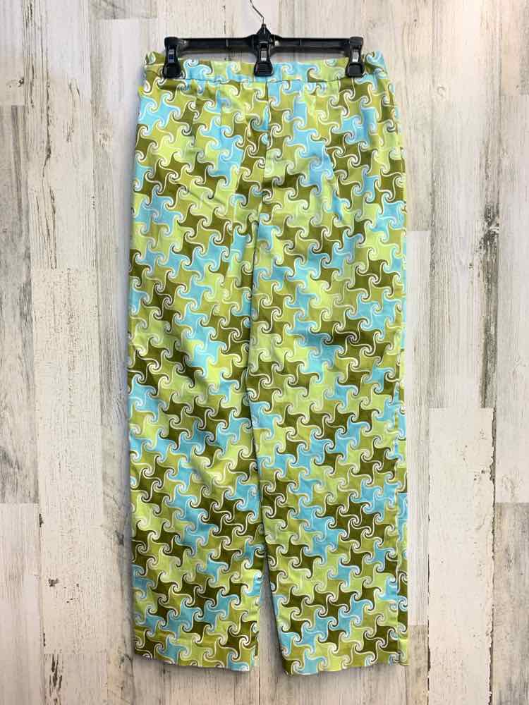 Size 8 TALBOTS BOTTOMS OLIVE/AQUA SCROLL STRAIGHT Pants
