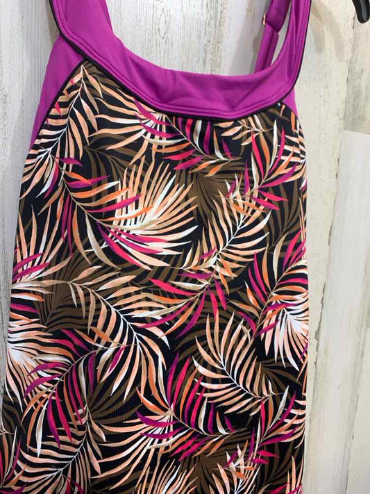 PRE-OWNED LAND & SEA Swimwear Size 18W BLACK/PURPLE/OLIVE/PEACH Swimsuit/ONE PIE