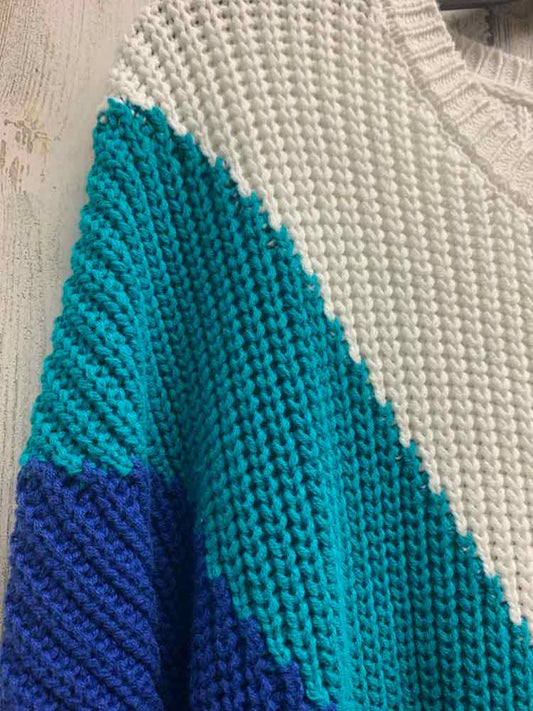 TIME & TRU Tops Size XL WHT/ROYAL BLU/TEAL CHEVRON SWEATER Sweater