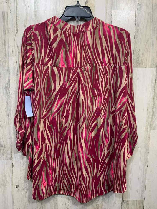 NWT DEAR SCARLETT Tops Size L FUSH/HOT PINK/TAN ZEBRA LONG SLEEVE Blouse/ZEBRA P