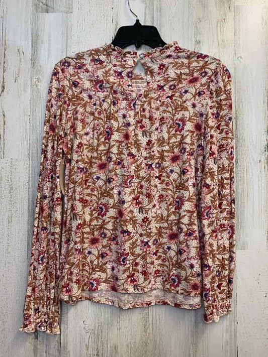 PRE-OWNED LUCKY BRAND Tops Size SP MAROON/ PINK/BLUE TAN/CREAM FLORAL/ VINES TOP