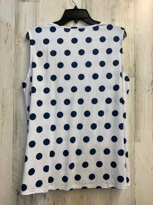 PRE-OWNED PURE ESSENCE Tops Size XL WHT/NVY Polka Dot SLEEVELESS TOP