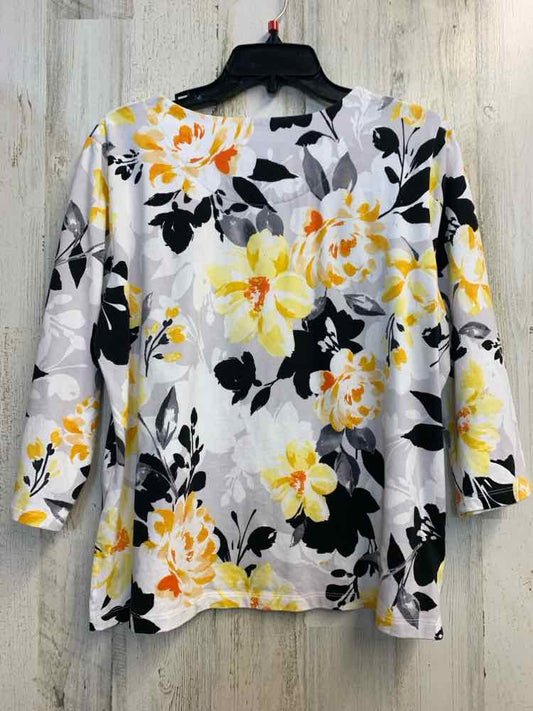 ALFRED DUNNER Tops Size PM BLK/WHT/YEL Floral 3/4 LENGTH TOP